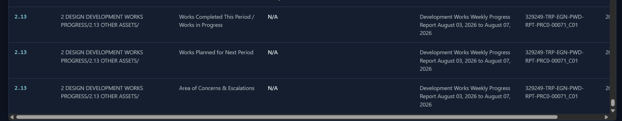 Structured report extraction rows displayed in Report Processor